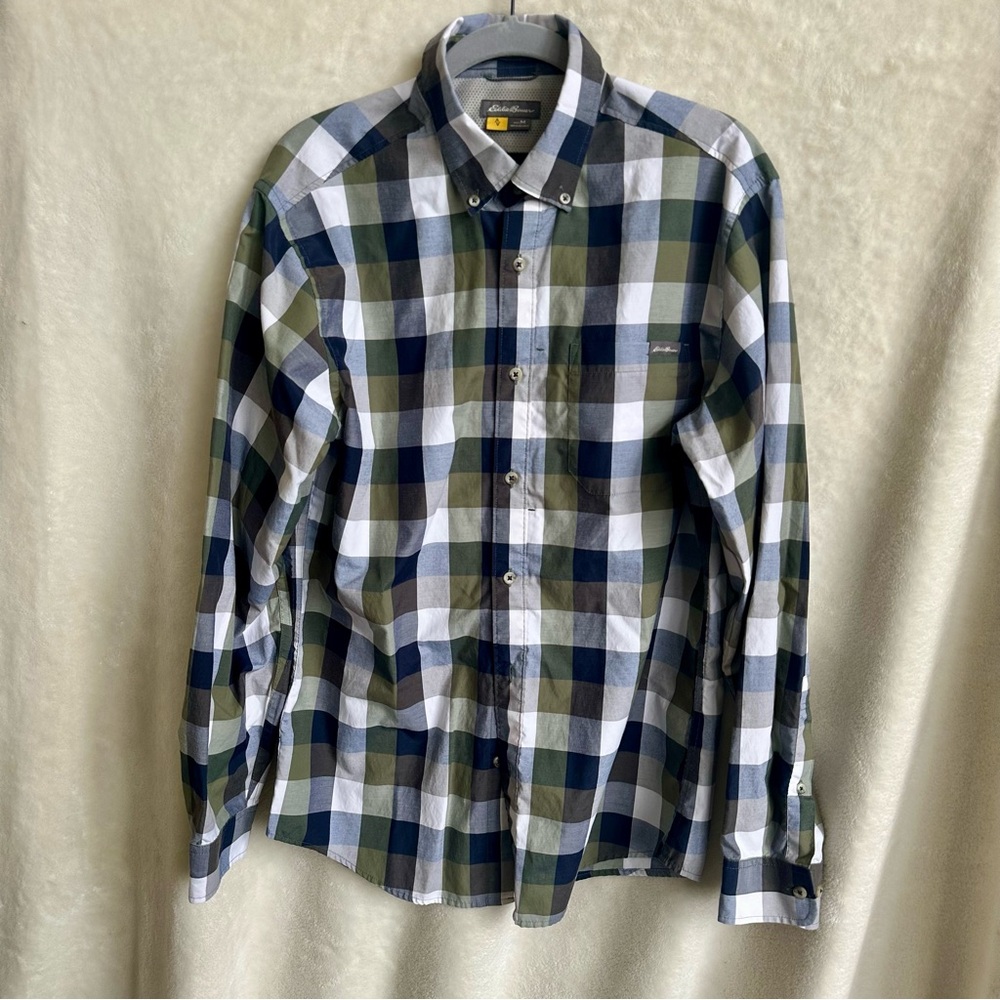 Eddie‎ Bauer Travex Plaid Long Sleeve Shirt Mens Sz M Hidden Pocket Gorpcore